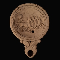 Ancient Roman Terracotta Oil Lamp with Quadriga and Charioteer