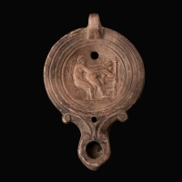 Ancient Roman Terracotta Oil Lamp with Erotic Scene