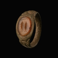 Ancient Roman Bronze Seal Ring with Carnelian Intaglio
