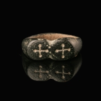 Medieval Bronze Ring with Double Cross Pommée Decoration