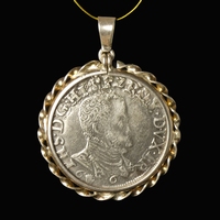 Silver pendant with 1/5 Philipsdaalder 1566, Philips II