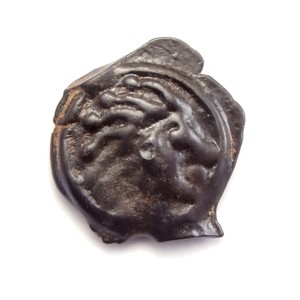 Northwest Gaul, Celtic billon potin, stylized head right with 6 strands of hair