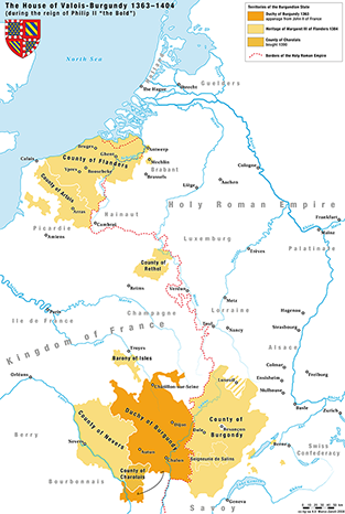 Burgundian territories during Philip the Bold's reign, including Margaret of Flanders's inheritance in 1384