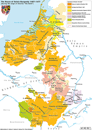 Burgundian territories and influence during Charles the Bold's reign, 1467 to 1477