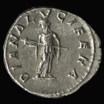 Diana Lucifera carrying a long torch on the reverse of Julia Domna's denarius