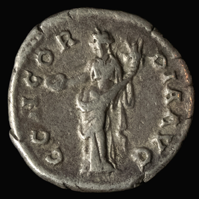 Concordia holding an offering dish and cornucopia on the reverse of Sabina's denarius